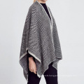Womens Cashmere Feel Knitted Jacquard Cape Stole Poncho Shawl (SP623)